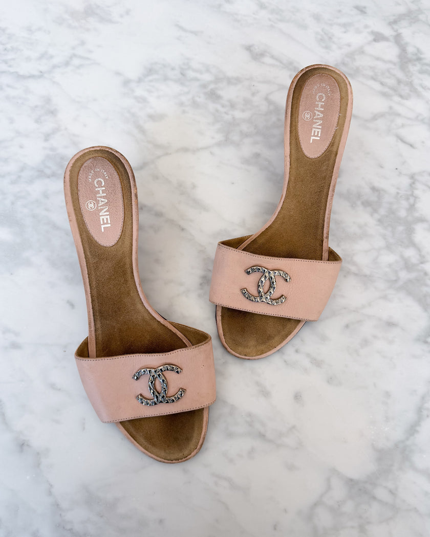 Chanel Powder Pink Mules with CC Logo (37.5)