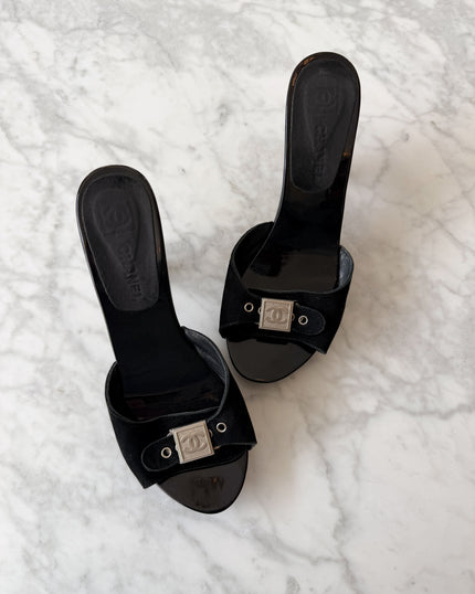 Chanel Silver CC Buckle Mules (EU 37)