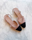 Chanel Pink Tweed & Black Cap-Toe Slingback Flats (38)