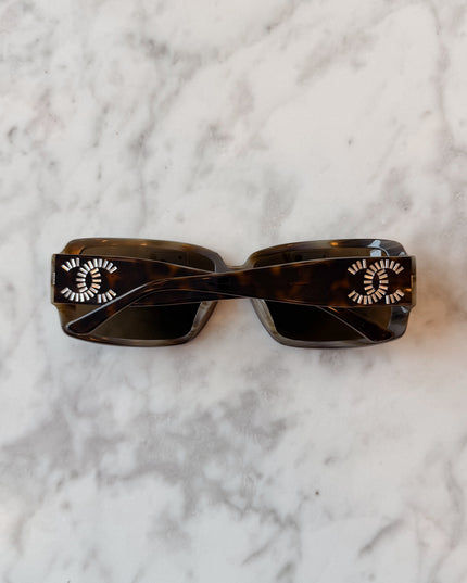 Chanel Crystal CC Logo Embellished Tortoise Sunglasses