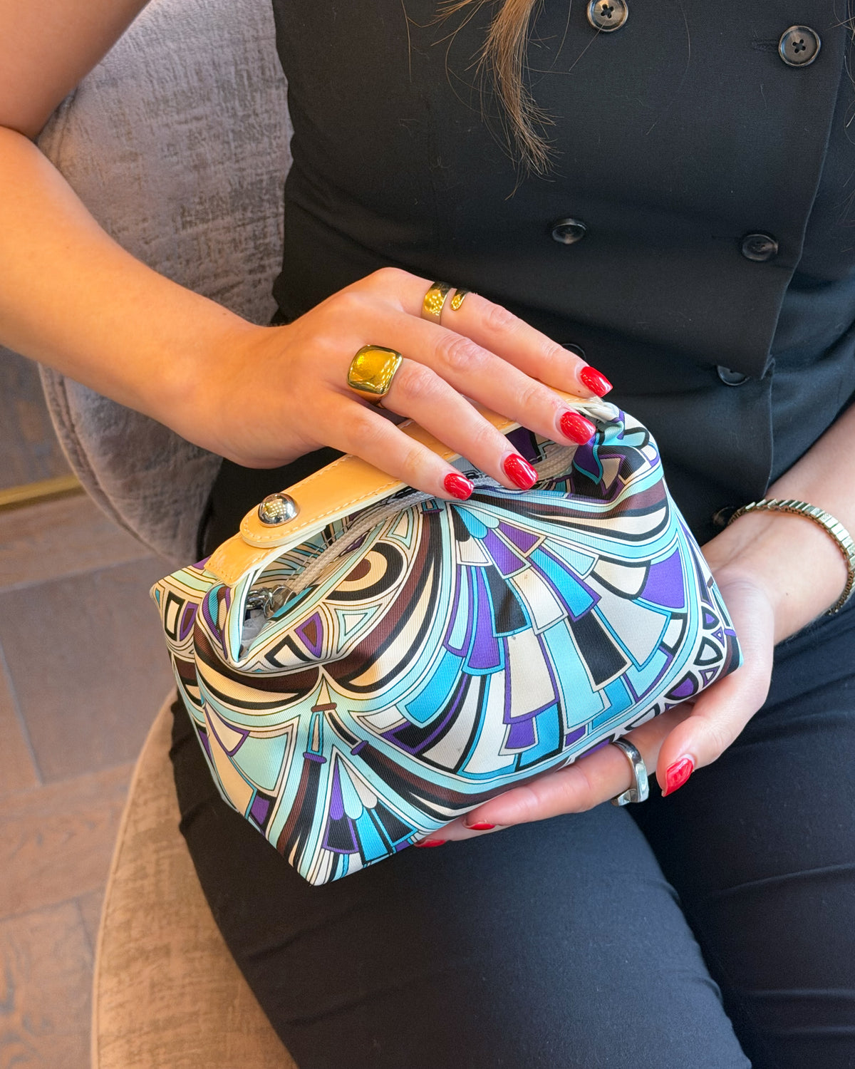 Emilio Pucci Blue & Violet Patterned Handbag