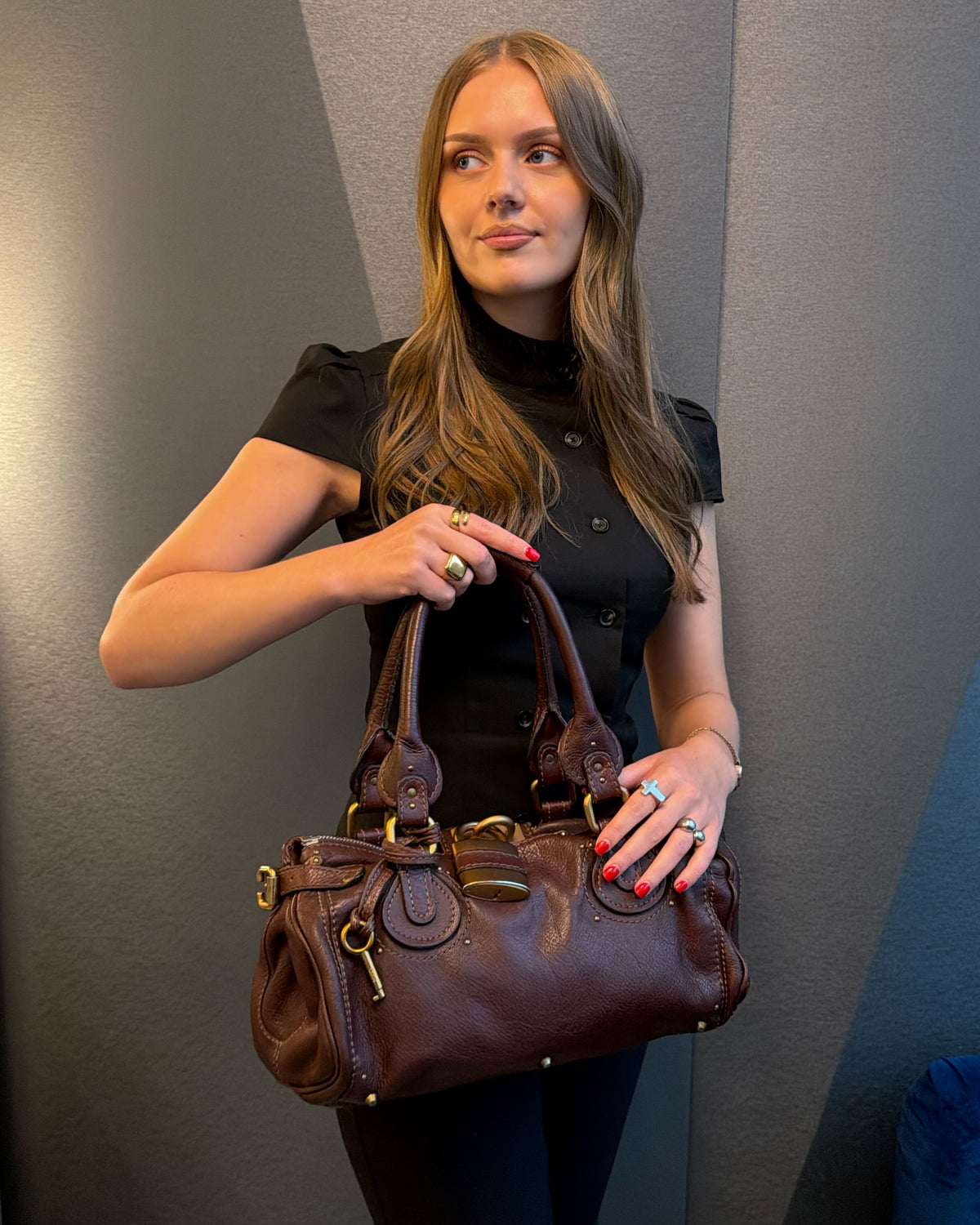 Chloé Paddington Chocolate Brown Bordeaux Leather Handbag with Padlock and Key