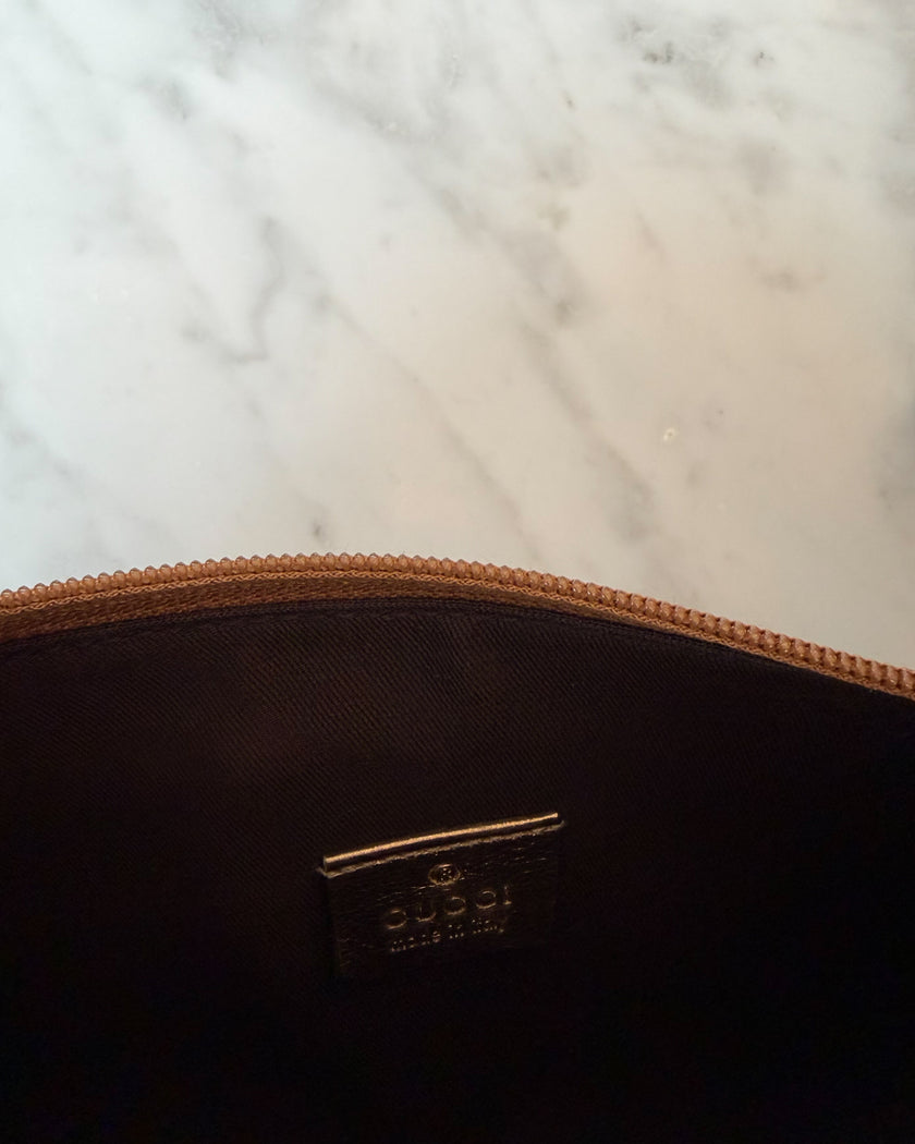 Gucci Bronze Brown GG Monogram Shimmer Satin & Leather Shoulder Bag with Gold Hardware