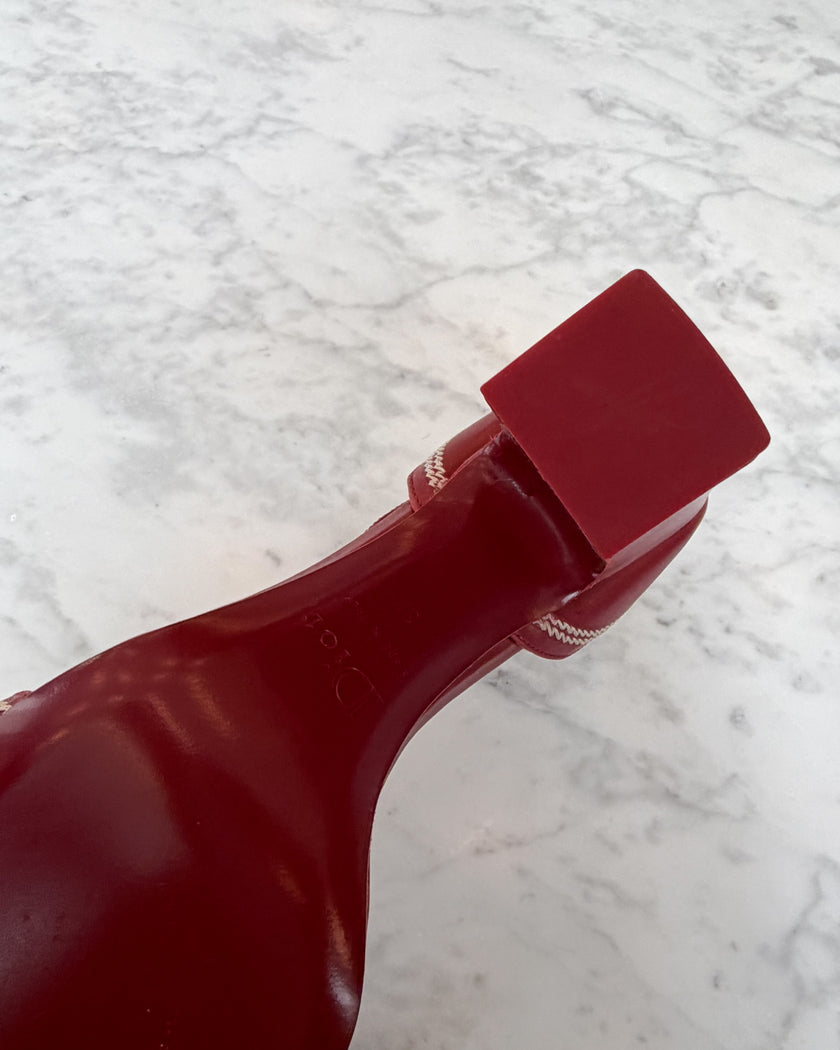 Dior by John Galliano S/S 2005 Red Leather CD Logo Strap Sandal Heels UNWORN (39)