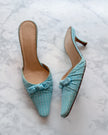 Jimmy Choo Turquoise Check Bow Kitten Heel Mules (39.5)