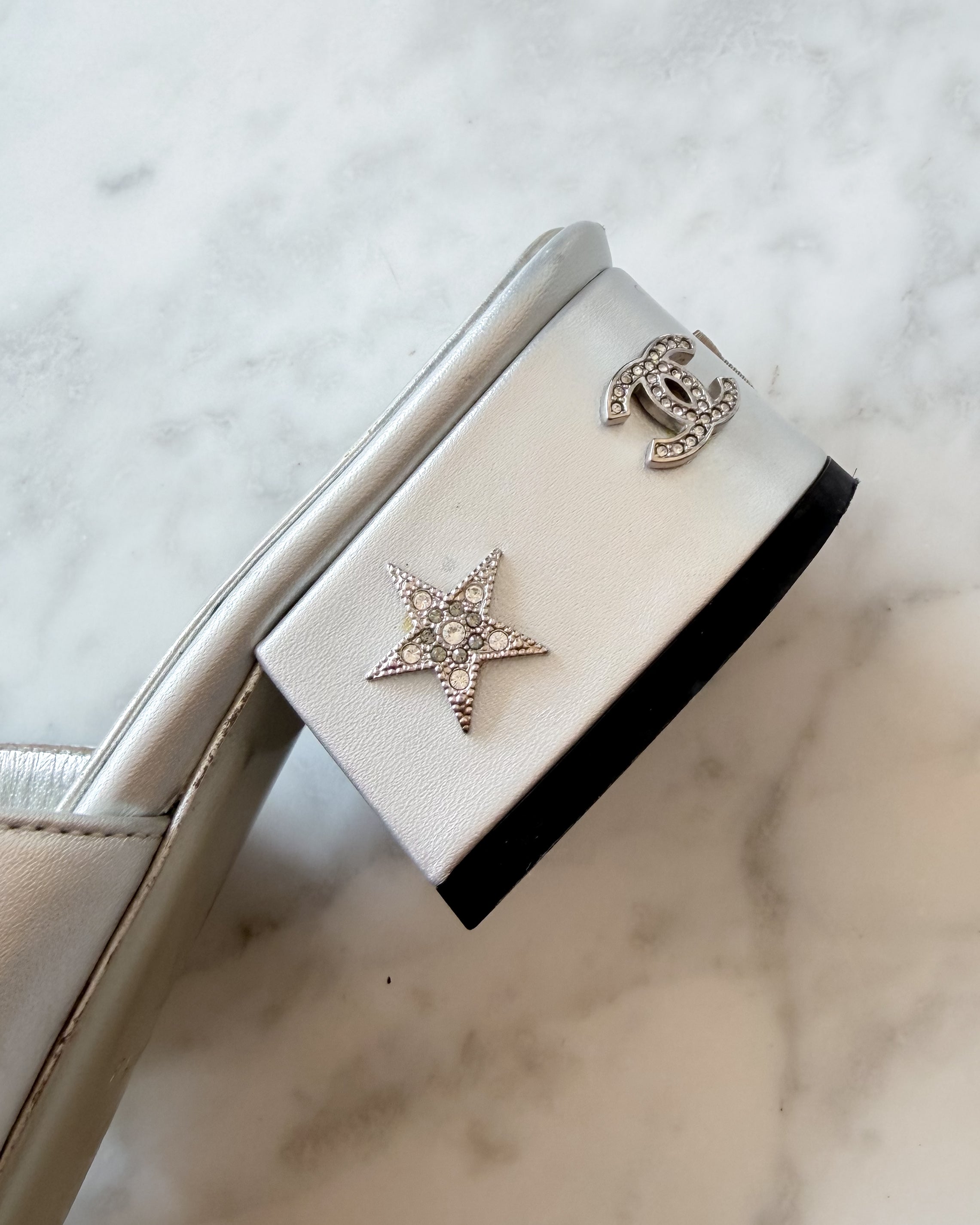 Chanel Star Embellished Slide Sandals (37)