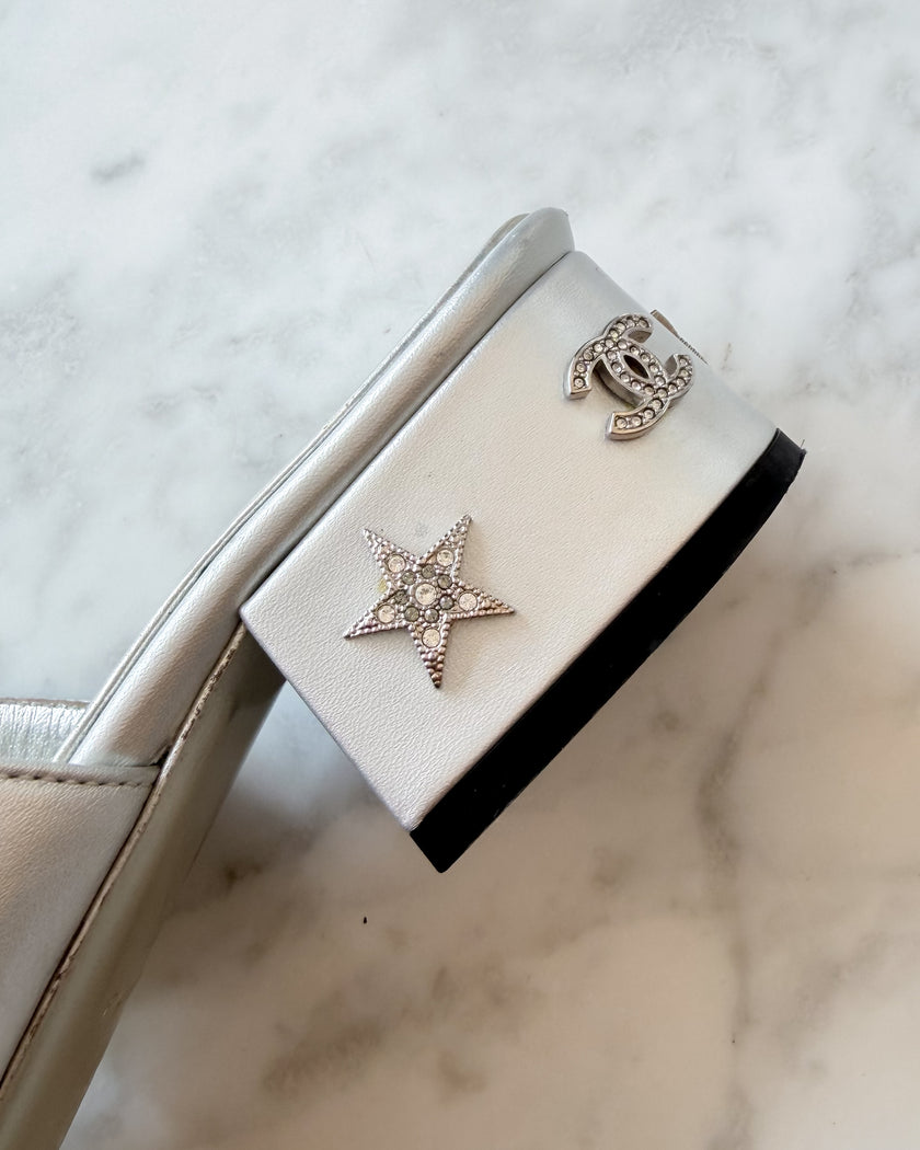 Chanel Star Embellished Slide Sandals (37)