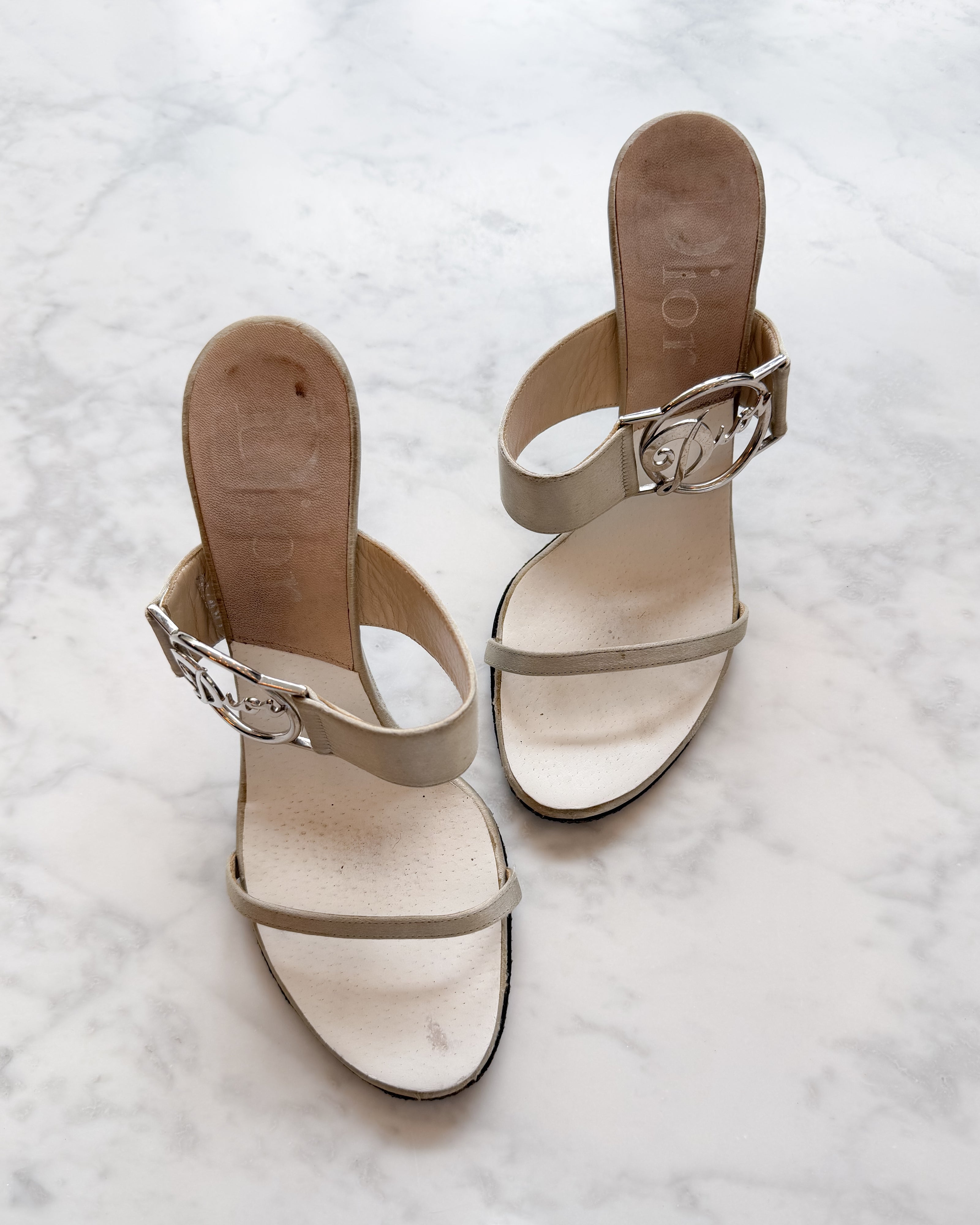 Christian Dior by John Galliano Silver Logo Buckle Mules (37)