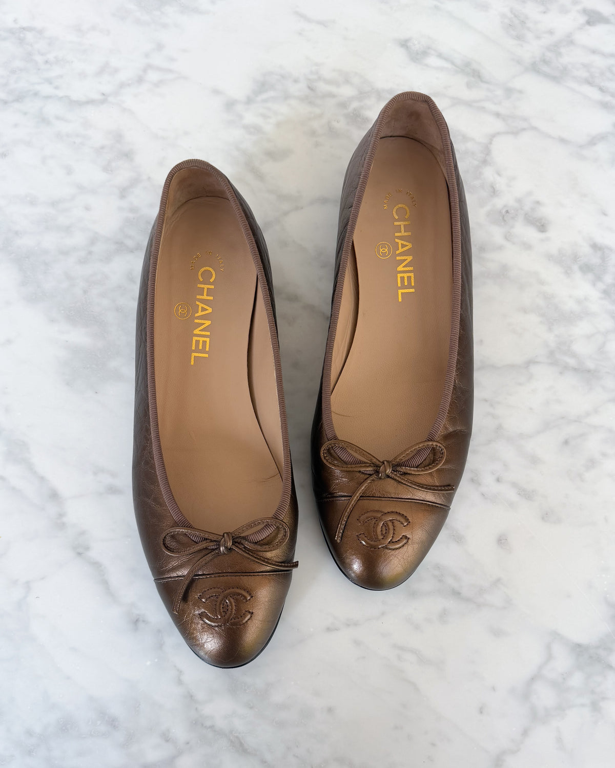 Chanel Bronze Leather CC Ballet Flats (39.5)