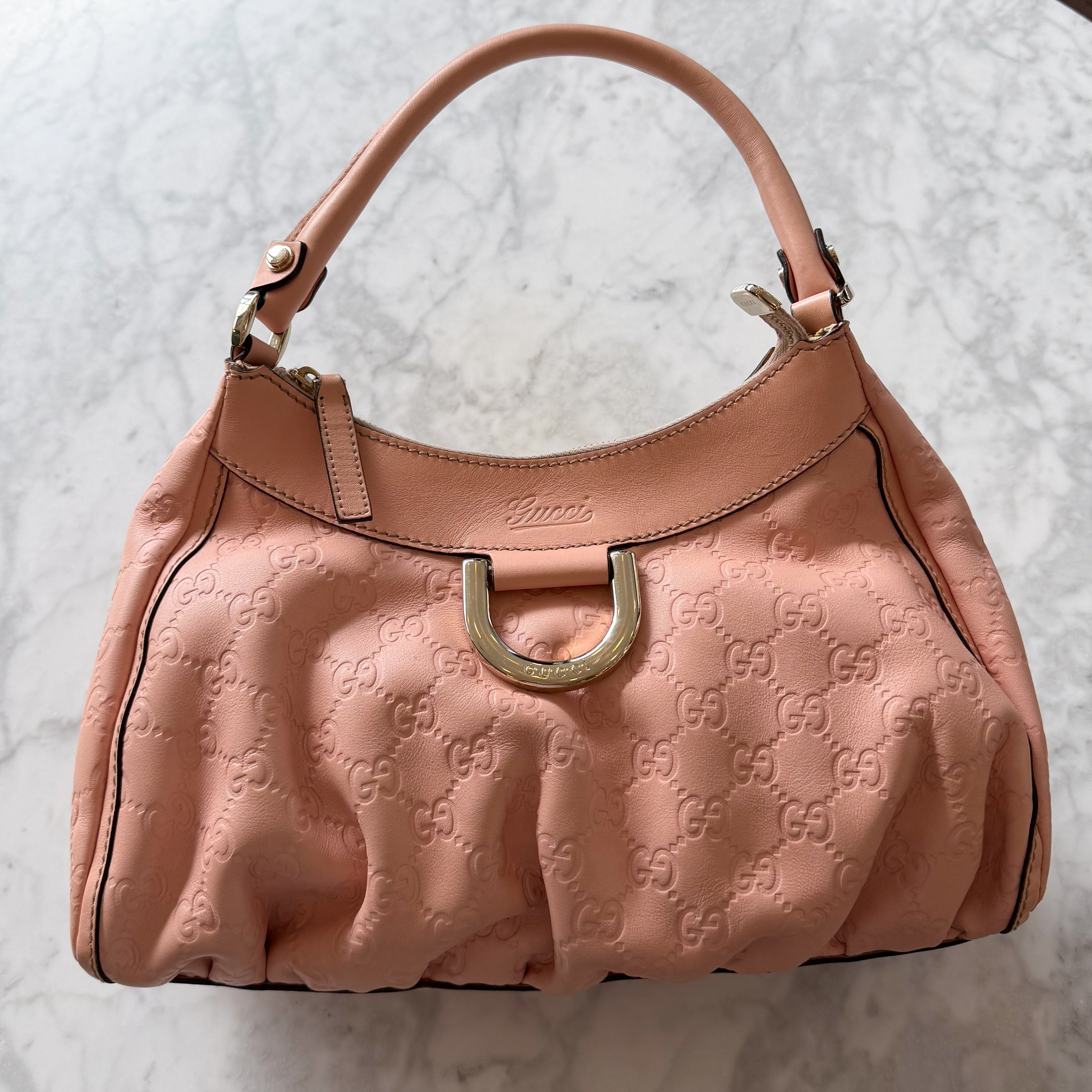 Gucci Vintage Pink Guccissima Leather D-Ring Shoulder Bag