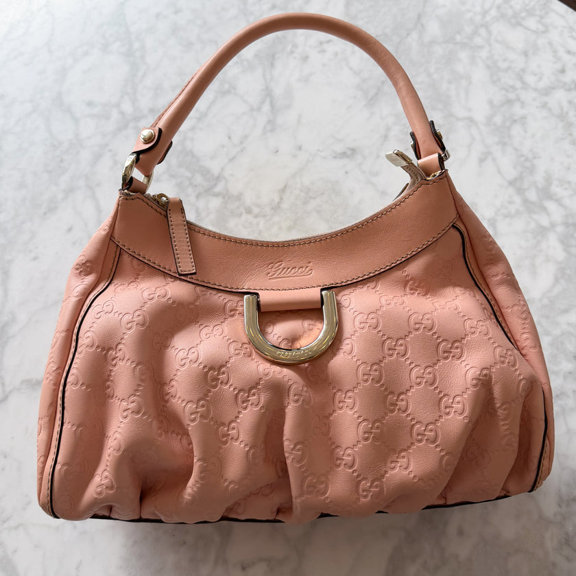 Gucci Vintage Pink Guccissima Leather D-Ring Shoulder Bag