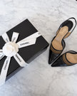Chanel Black Mesh Slingback Kitten Heels (36.5) - VERY RARE