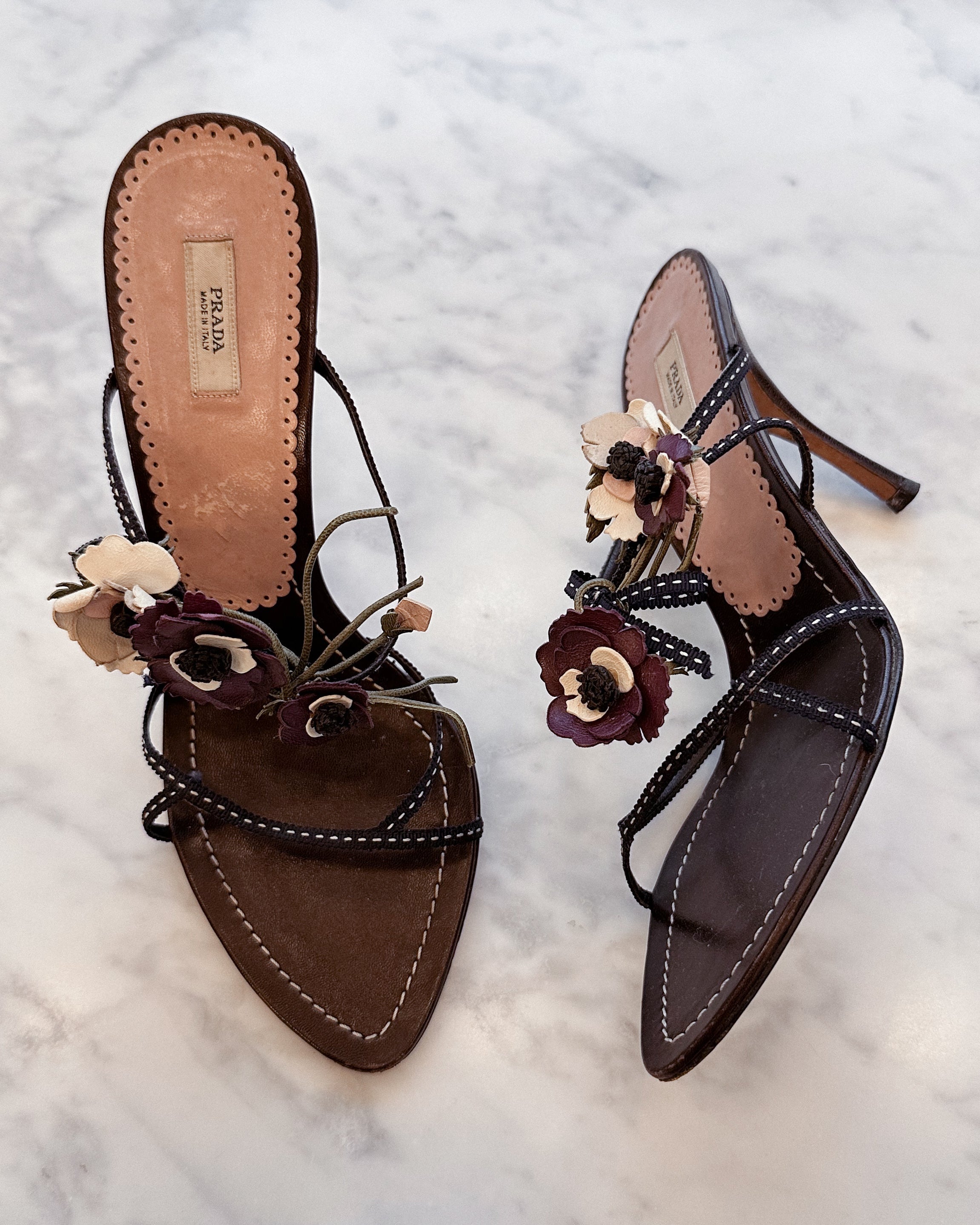 Prada S/S 2003 Archive Flower Bouquet Leather Heels (37.5)