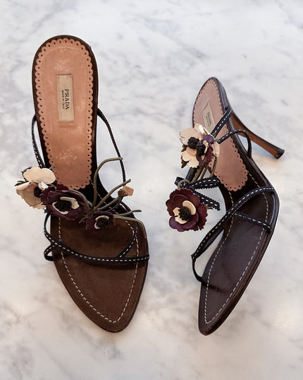 Prada S/S 2003 Archive Flower Bouquet Leather Heels (37.5)