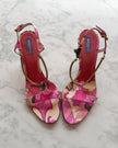 Emilio Pucci 2000s Pink Print Slingback Heels with Gold Chain Detail (35.5)