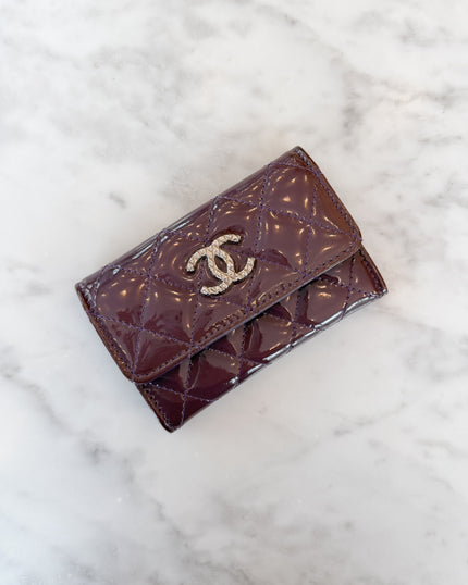 Chanel Purple Patent Quilted Embellished CC Logo Wallet