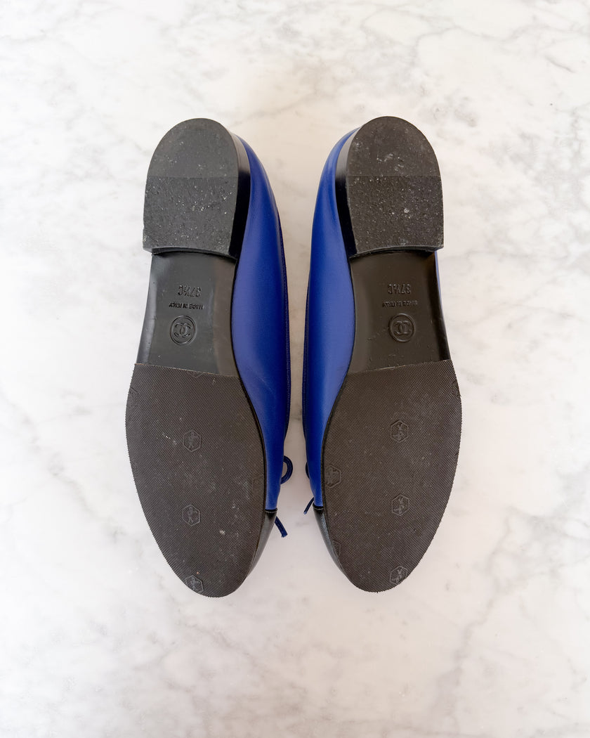 Chanel Electric Blue CC Cap Toe Ballet Flats (37.5)