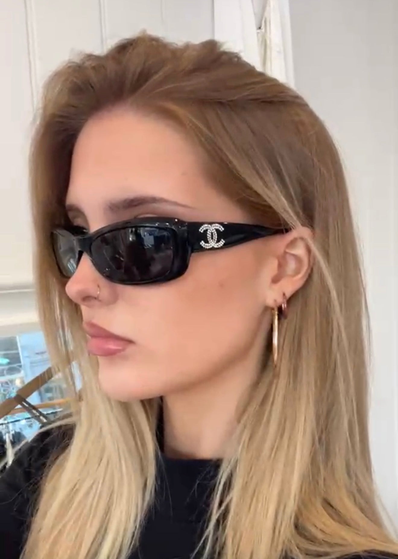 Chanel Authentic Sunglasses Black Frames with Crystal Studded CC Logo 100% Authentic