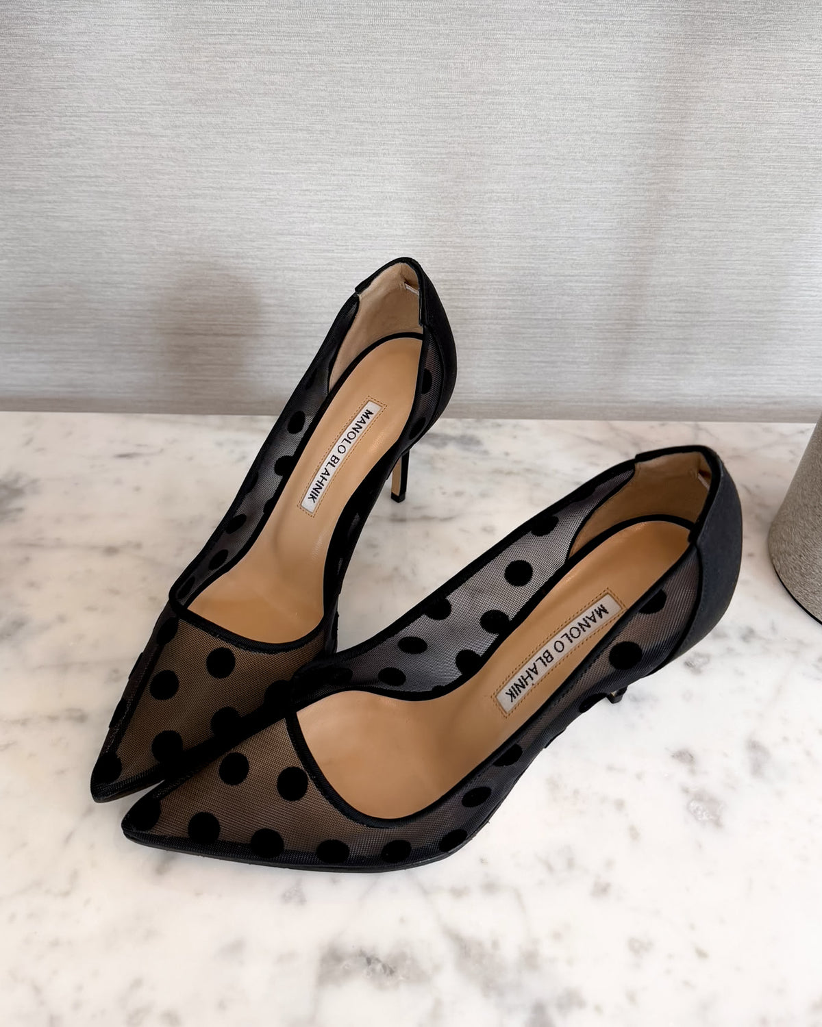 Manolo Blahnik Black Polka Dot Mesh Heels (37) RRP £765