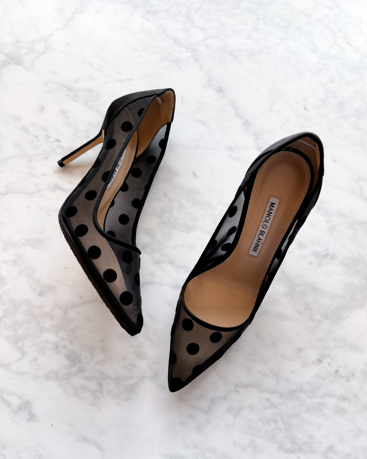 Manolo Blahnik Black Polka Dot Mesh Heels (37) RRP £765