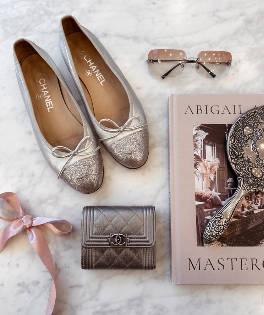 Chanel Silver Ballet Flat Shoes (37)