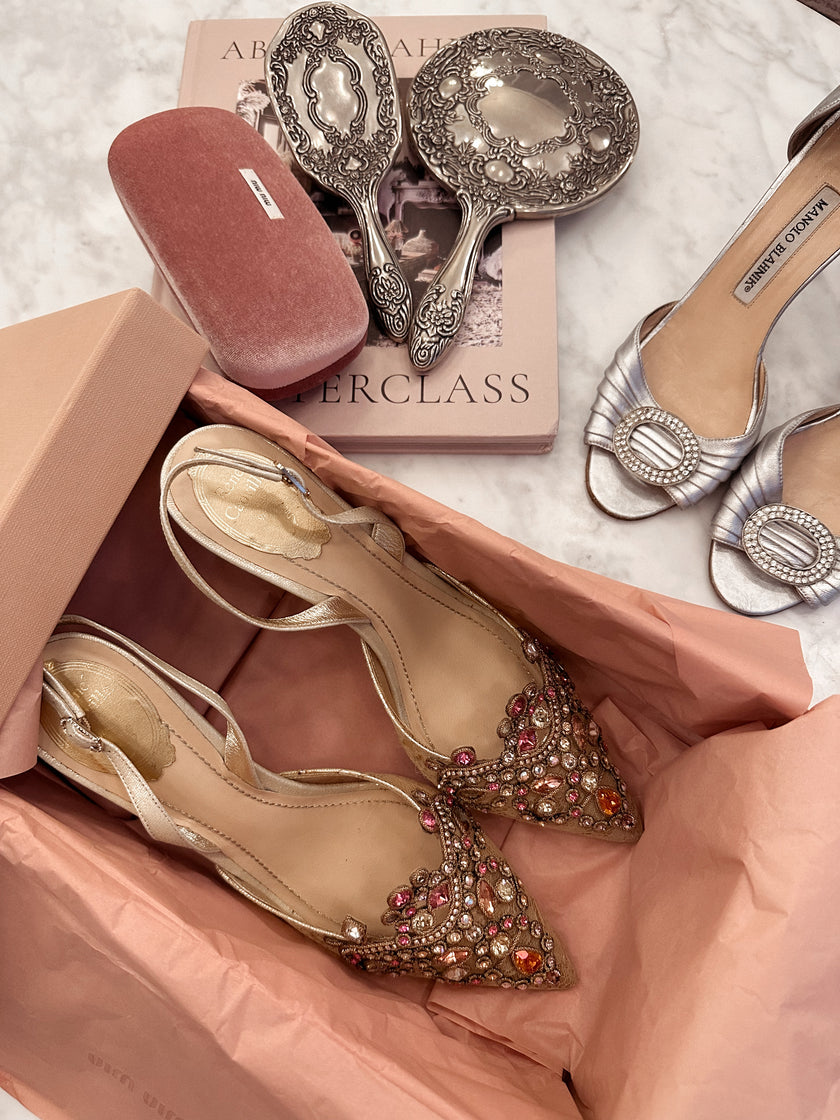 René Caovilla Sparkly Embellished Slingback Heels (39)