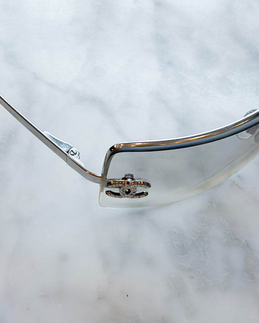 Chanel Rimless Crystal Embellished Sunglasses with Silver Hardware