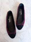 Chanel Hot Pink & Black Textured Tweed & Corduroy Cap-Toe Ballet Flats (37)