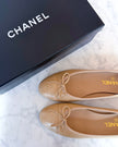 BRAND NEW Chanel Beige Leather Ballet Flats with CC Logo (40)