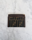 Fendi Zucca Monogram Canvas Cardholder with Brown Leather Trim