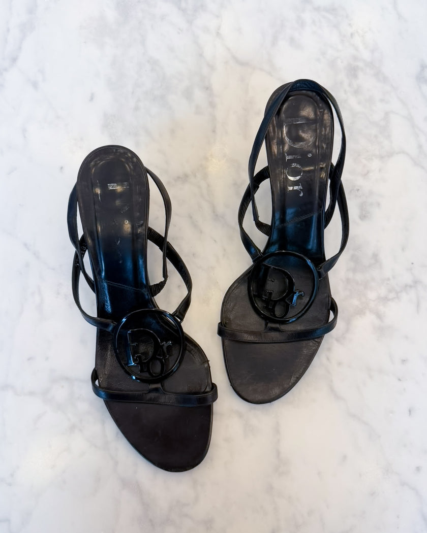 Dior by John Galliano Black Logo Strappy Heels (36.5)
