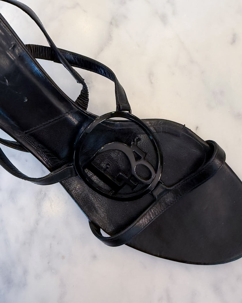 Dior by John Galliano Black Logo Strappy Heels (36.5)