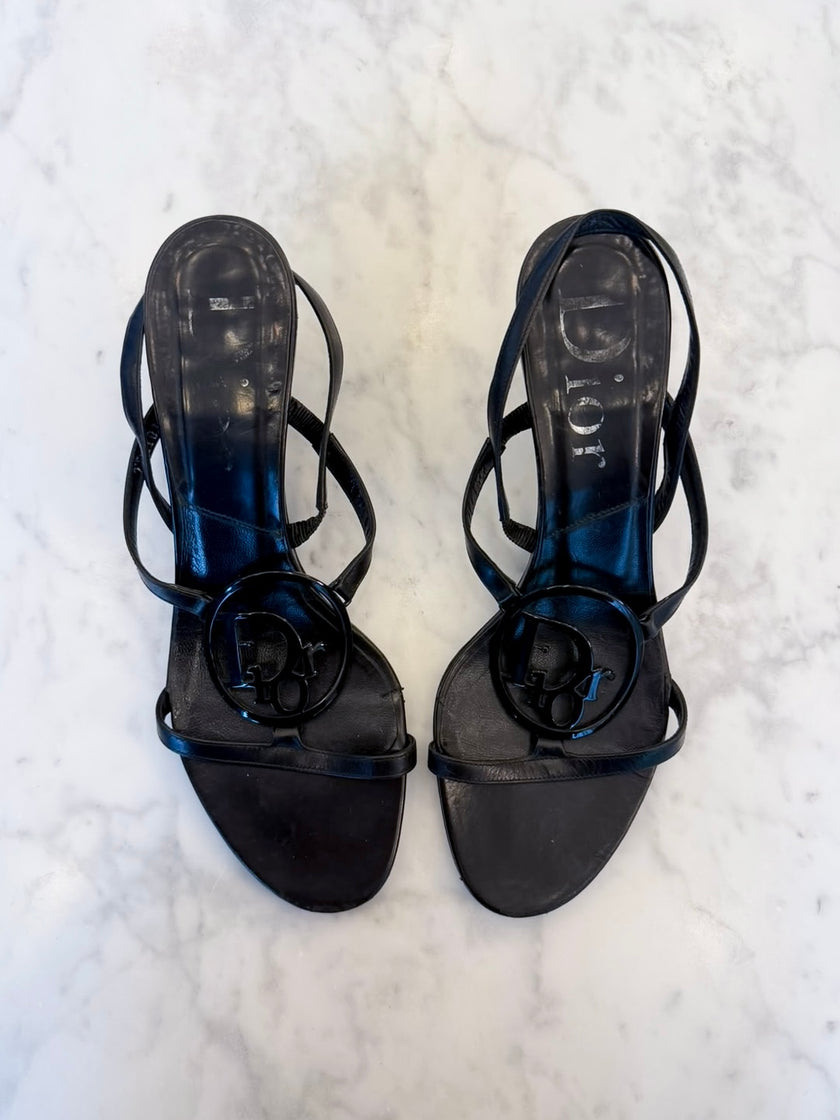 Dior by John Galliano Black Logo Strappy Heels (36.5)