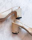 BRAND NEW Chanel Champagne Shimmer & Black Cap-Toe Slingback Pumps (38.5)